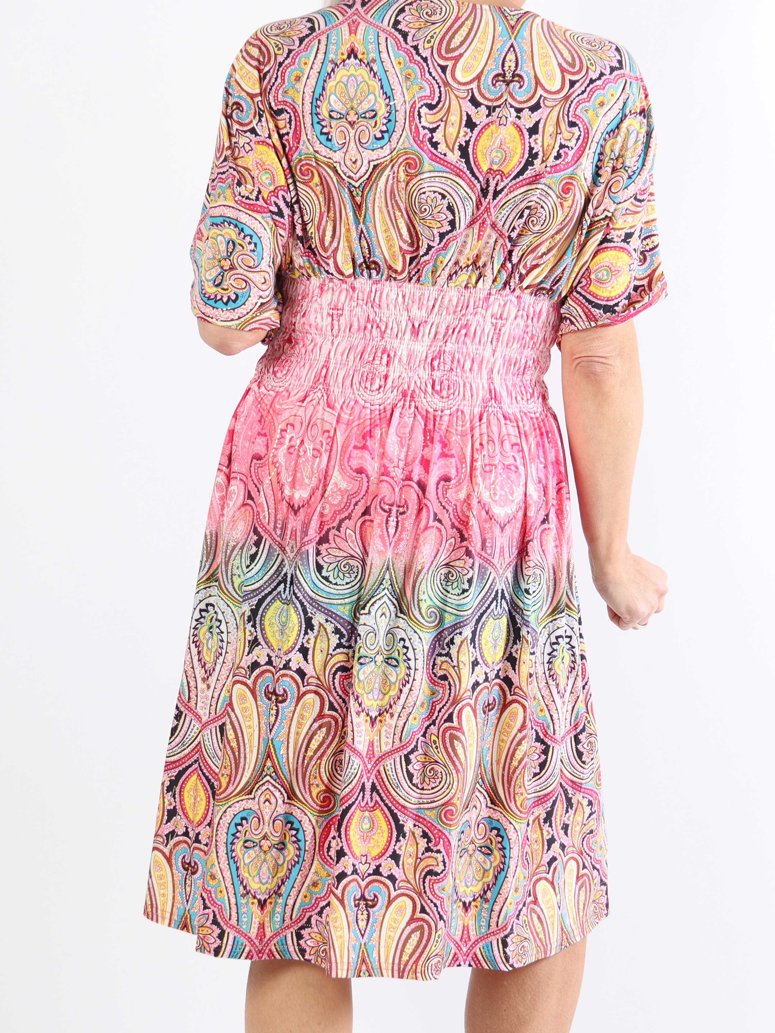 Pams Paisley short S/S - Mønstret elastisk plus size kjole med smock